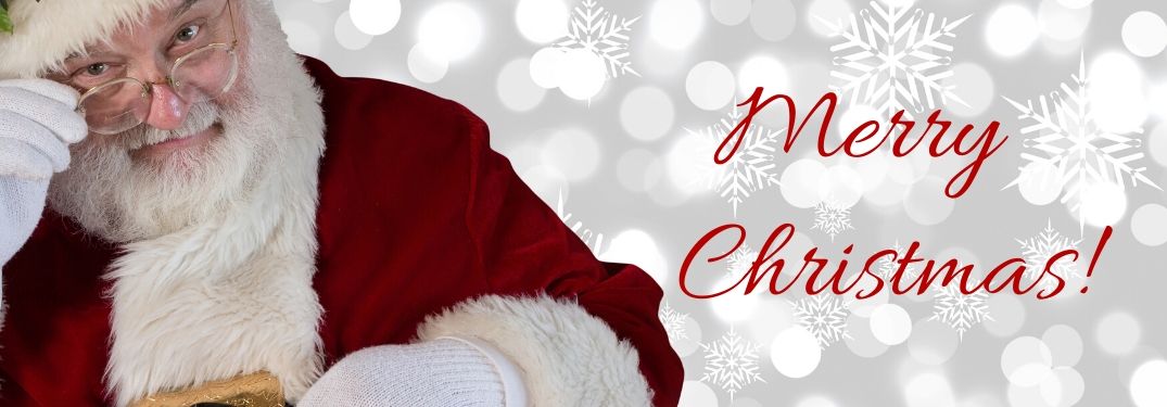 Santa Claus on Snowflake Background with Red Merry Christmas! Text