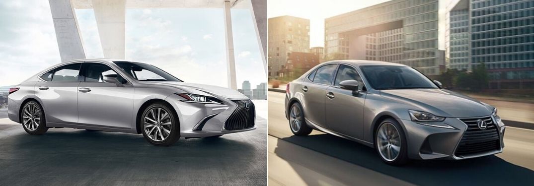 Silver 2020 Lexus ES in a Parking Structure vs Gray 2020 Lexus IS on a City Street