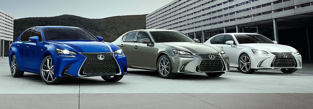 Blue, Gray and White 2020 Lexus GS Models in a Parking Lot