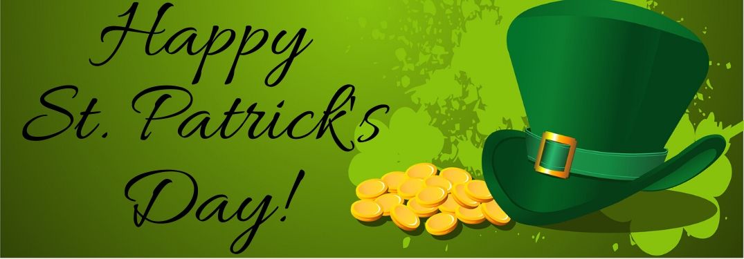 Leprechaun Hat and Gold on a Green Background with Black Happy St. Patrick's Day Text