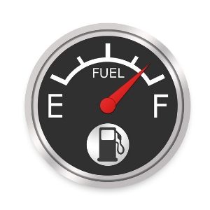 Fuel Gauge Graphic with Needle on Full on a White Background