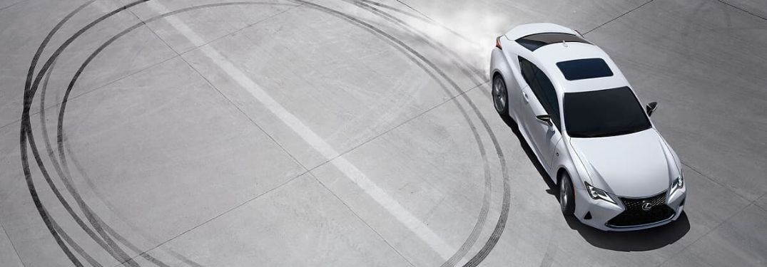 White 2020 Lexus RC Burning Rubber on a Track