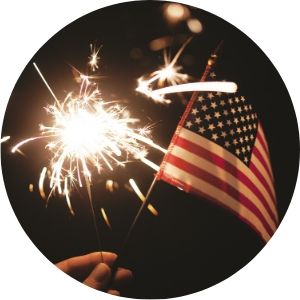 Close Up of a Sparkler and American Flag