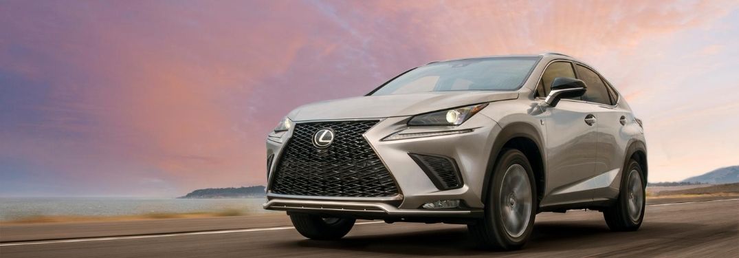 Silver 2021 Lexus NX on a Beach Road at Sunset