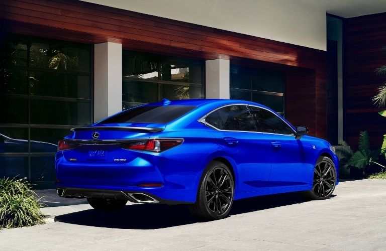 Blue 2021 Lexus ES Black Line Special Edition Rear Exterior in a Driveway