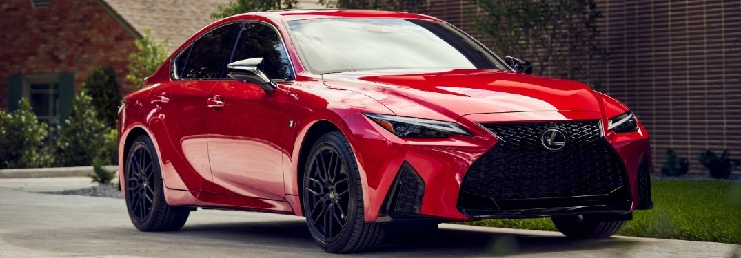 Red 2021 Lexus IS F Sport Front Exterior in a Driveway
