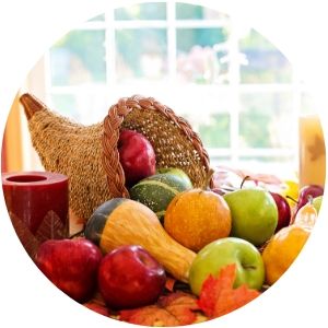 Thanksgiving Cornucopia with Fruits and Vegetables