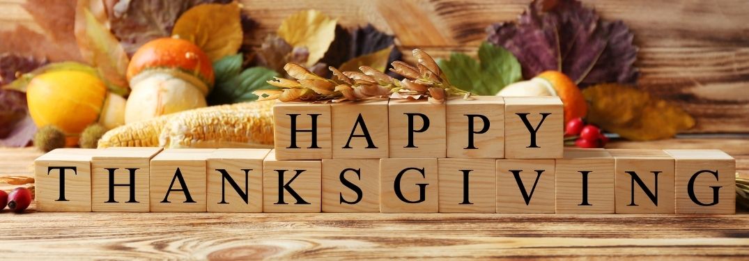 Fall Background with Blocks Spelling Happy Thanksgiving