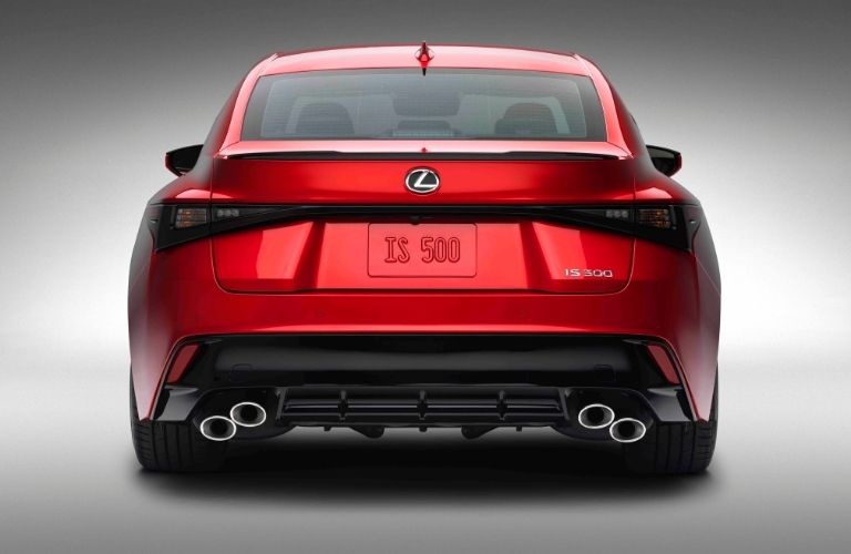 Red 2022 Lexus IS 500 F Sport Performance Rear Exterior on a Gray Background