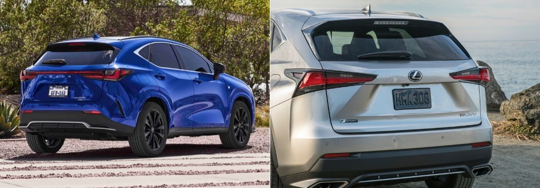 Blue 2022 Lexus NX Rear Exterior vs Silver 2021 Lexus NX Rear Exterior