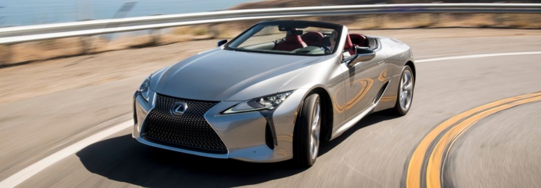 Silver 2021 Lexus LC Convertible on a Coast Highway