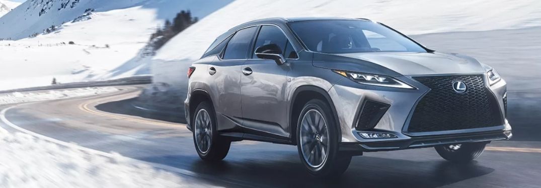 Gray 2022 Lexus RX Front Exterior on a Snowy Road