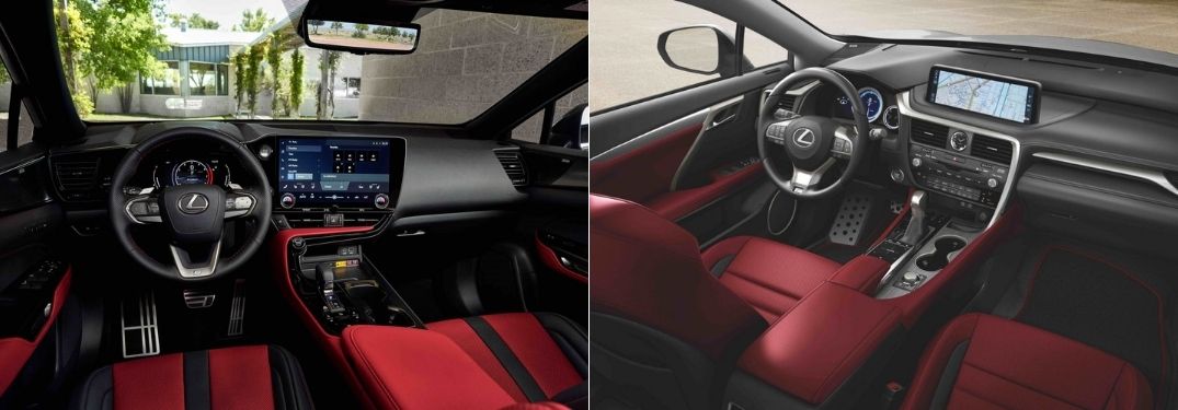 Red and Black 2022 Lexus NX Front Interior vs Red and Black 2022 Lexus RX Front Interior