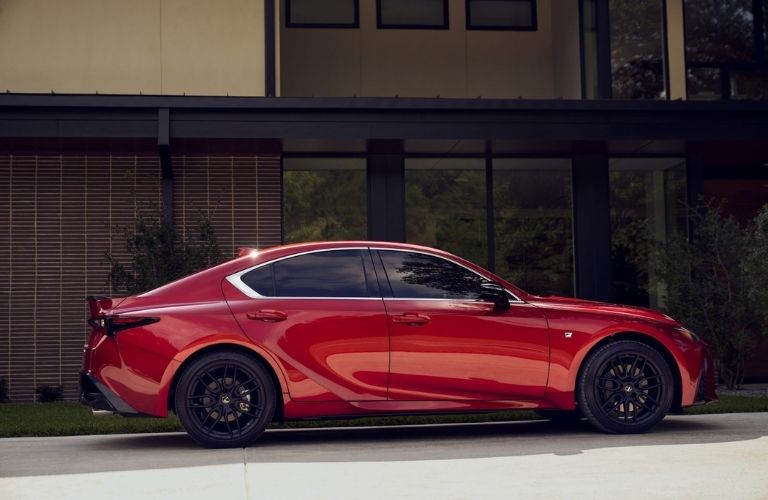 Red 2022 Lexus IS Side Exterior on a City Street