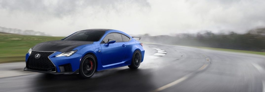 Blue and Black 2022 Lexus RC F Fuji Speedway Edition Front Exterior on a Track