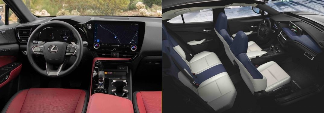 2022 Lexus NX Steering Wheel and Dashboard vs 2022 Lexus UX Overhead Interior