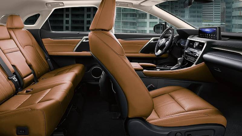 One of the many color options in the 2022 Lexus RX, showcasing the interior in tan leather. 