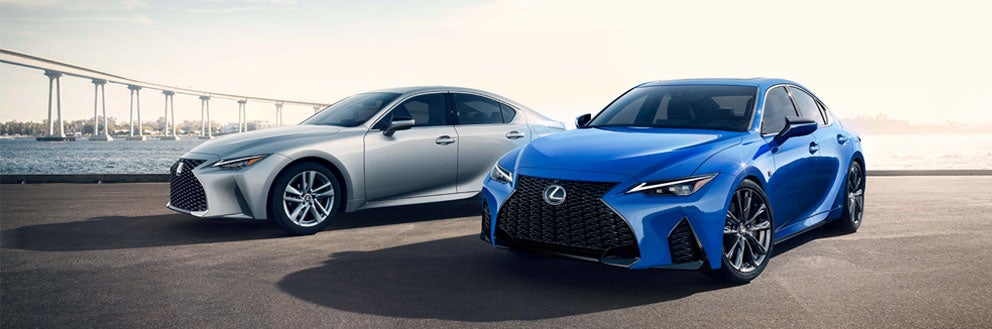 Lexus IS shown in Iridium and Lexus IS F SPORT shown in Ultrasonic Blue Mica 2.0. Earnhardt Lexus in Phoenix AZ